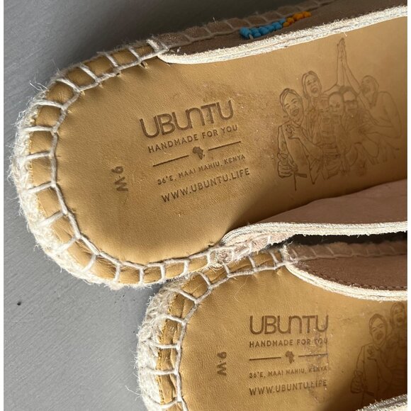 Ubuntu SIZE 9 Womens Lamu Mules Slides Tan Suede Leather Espadrille Kenya - Picture 6 of 10